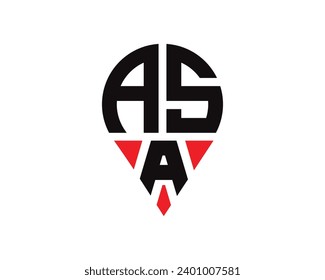 Diseño del logotipo de la forma de ubicación de letras ASA. diseño simple del logotipo de ubicación de letras ASA