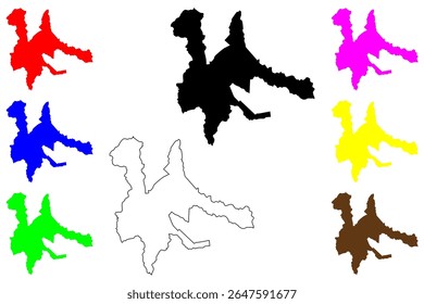 Cidade de Asahikawa (Japão, Nihon-koku ou Nippon-koku, região de Hokkaido) mapa ilustração vetorial, esboço de rabisco Mapa de Asahikawa-shi