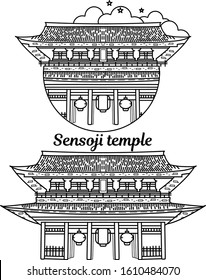 Asakusa Sensoji temple Japan Landmark. Tokyo landscape. Nation asian building icon on isolated background. Travel sign. 