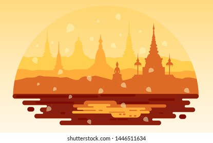 Asalha bucha day ,This Buddhist festival, which takes place on the full moon day of the eighth lunar month, the celebrations of the disciples. Vector illustration