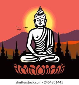 Asalha Puja Day this day to honor Buddha’s first sermon after the Lord Buddha obtained. Vector elements illustration for decoration, printing. Concept for banner.