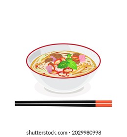 Asam laksa noodle soup - dish of rice noodles in a spicy fish-based broth.