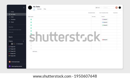 Asana App UI Interface. Social Media Task Manager App Concept. Vector Illustration
