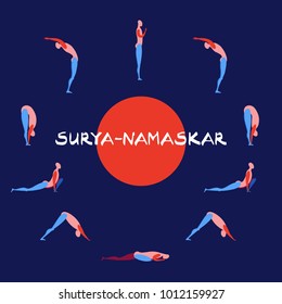 asana set modern linear drawing of a yoga pose and lettering sur