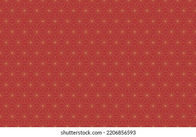 Asanoha Hemp Leaves Pattern, traditional Japanese motif, archetypal design in the Heian Period. Geometric line art background. Simple luxury vintage seamless pattern backdrop, vector in red and gold.