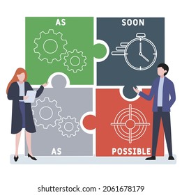 ASAP - As Soon As Possible acronym. business concept background. Vector illustration for website banner, marketing materials, business presentation, online advertising