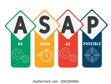 ASAP - As Soon As Possible acronym. business concept background. Vector illustration for website banner, marketing materials, business presentation, online advertising