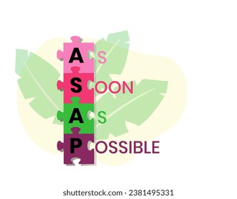 ASAP - As Soon As Possible acronym. business concept background. Vector illustration for website banner, marketing materials, business presentation, online advertising