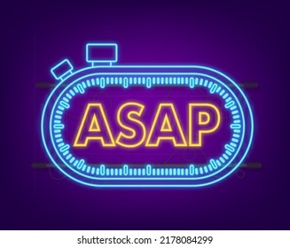 ASAP - As Soon As Possible. Online advertising neon icon. Vector illustration