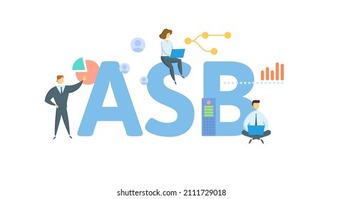 ASB, Auditing Standards Board. Concept with keyword, people and icons. Flat vector illustration. Isolated on white.