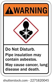 Señal de advertencia química de amianto y etiqueta el riesgo de cáncer y enfermedad pulmonar