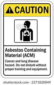 Asbestos chemical warning sign and labels cancer and lung disease hazard