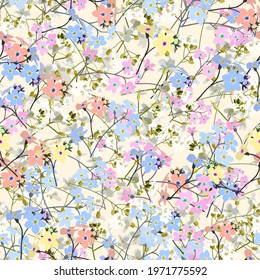 Asbract bloom of tiny flowers, seamless pattern in spring and summer style.