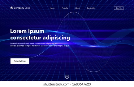 Página de inicio del sitio web de fondo de contratación. Plantilla para sitios web o aplicaciones. Diseño moderno. Elemento de onda con malla perspectiva con profundidad de efecto de campo para el diseño. Cuadrícula. Vector.