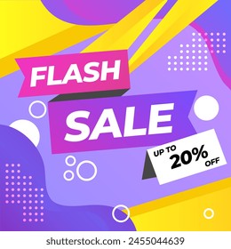 Asbtract Colorful Flash Sale Banner with up to 20% off. Flash Sales banner template design for social media and website ads.
