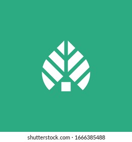 Asbtract green house logo in leaf.  Vector design template sign for corporate identitiy, business company, eco application, posters, or card. 