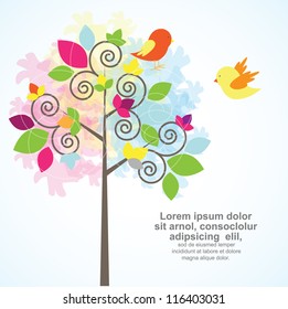 asbtract tree with cute birds