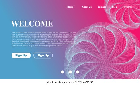 Asbtract vibrant background design. Landing page template with ethereal wavy shapes.