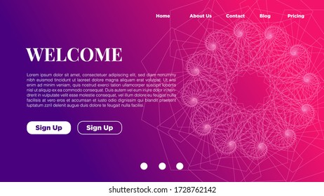 Asbtract vibrant background design. Landing page template with ethereal wavy shapes.
