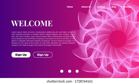 Asbtract vibrant background design. Landing page template with ethereal wavy shapes.