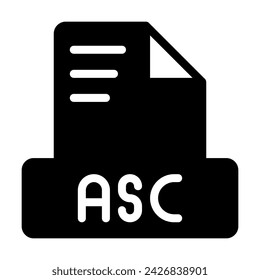 Asc icono de archivo diseño simple estilo sólido. documento archivo de texto icono, ilustración vectorial.