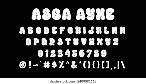 Tipo de letra de la pantalla de burbuja Asca Ayme. Con tres golpes de peso, carácter divertido con un poco de ligaduras. Para darte un trabajo extra creativo.