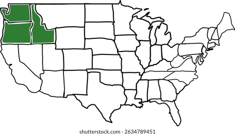 ascadia Megaregion map , USA map Highlighting Cascadia Megaregion Country, Washington (WA), Oregon (OR), Idaho (ID)