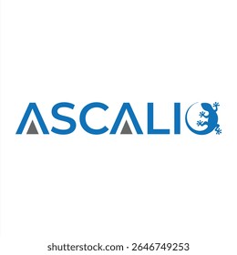 Logotipo da marca Ascaliq com texto estilizado com um lagarto formando o Q um design inspirado na natureza