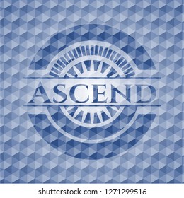 Ascend blue emblem with geometric pattern background.