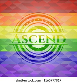 Ascend emblem on mosaic background with the colors of the LGBT flag