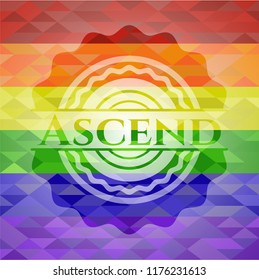 Ascend emblem on mosaic background with the colors of the LGBT flag