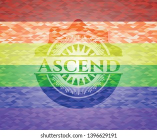 Ascend emblem on mosaic background with the colors of the LGBT flag
