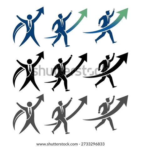 Ascend to Excellence: A dynamic collection of stylized illustrations depicting a businessperson, symbolizing growth, progress, and ambition, set against an upward-trending arrow. 