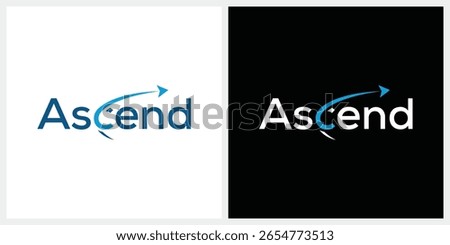 ascend typography text logo design, arrow swoosh graphic vector template