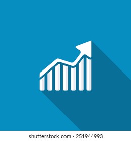 Ascendant Bars Graphic Icon With Rising Arrow. Performance Sign. Perform. Financial Business Flat Icon, Stock Graph Arrow Vector Design, Development, Grow