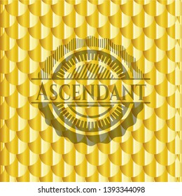 Ascendant shiny golden emblem. Scales pattern. Vector Illustration. Detailed.