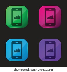 Ascending Analytics Gráfico en pantalla de teléfono cuatro colores icono de botón de vidrio