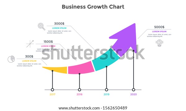 Ascending arrow chart divided into 4 parts.\
Concept of annual growth of company\'s financial profit. Simple\
infographic design template. Modern flat vector illustration for\
banner,\
presentation.