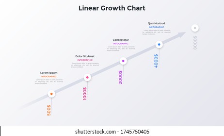 Ascending Arrow Graph With 4 Elements. Concept Of Four Steps Of Revenue Or Income Growth, Financial Development. Infographic Design Template. Vector Illustration For Business Data Visualization.