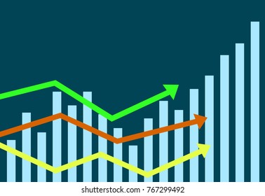 Ascending arrows on the background of diagrams. Business and success.