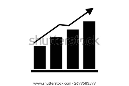 Ascending bar graph showcasing business growth with an upward trending arrow.