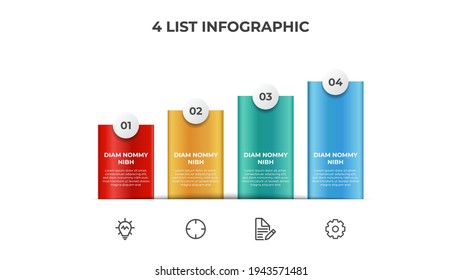 Ascending block list with 4 points, infographic element template with steps diagram vector