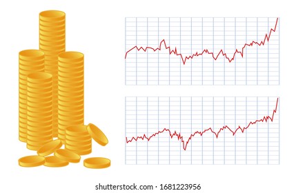 Ascending chart and coin image / Vector image of Internet material