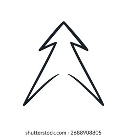 Ponteiro de direção ascendente. Este simples emblema ilustra conceitos de crescimento, sucesso e orientação futura. Uma marca minimalista transmitindo impulso para a frente.