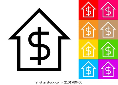 Ascending Dollar Arrow. Line Icon With Different Color Background.