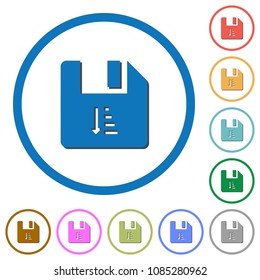 Ascending file sort flat color vector icons with shadows in round outlines on white background