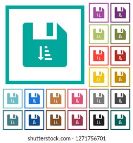 Ascending file sort flat color icons with quadrant frames on white background