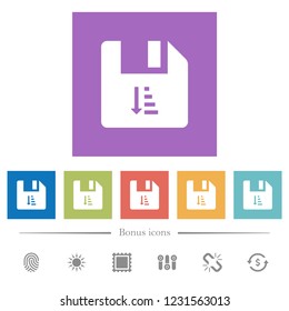 Ascending file sort flat white icons in square backgrounds. 6 bonus icons included.