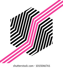 ascending lines of black and pink that forms a hexagon, decoration for stores in shopping centers