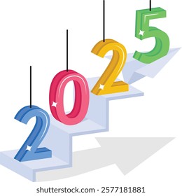 Ascending to New Heights of Twenty Twenty Five concept, Climbing Towards two thousand twenty-five vector icon design Reach for Top in 2025 welcome sign, festive holiday season symbol, new year party